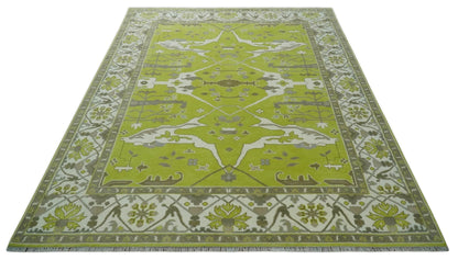 Green and Ivory Hand knotted Oriental Oushak Multi Size wool Area Rug.