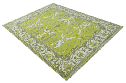 Green and Ivory Hand knotted Oriental Oushak Multi Size wool Area Rug.