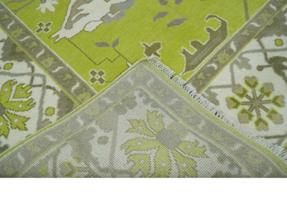 Green and Ivory Hand knotted Oriental Oushak Multi Size wool Area Rug.