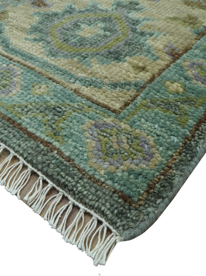 Green and Olive Hand Knotted Traditional Oushak Multi Size wool area rug.
