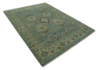Green and Olive Hand Knotted Traditional Oushak Multi Size wool area rug.