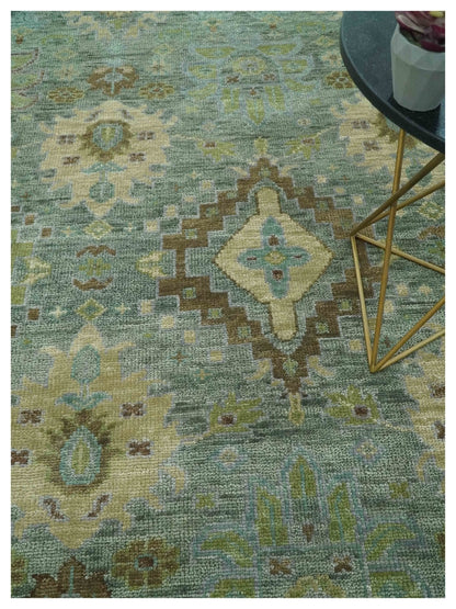 Green and Olive Hand Knotted Traditional Oushak Multi Size wool area rug.