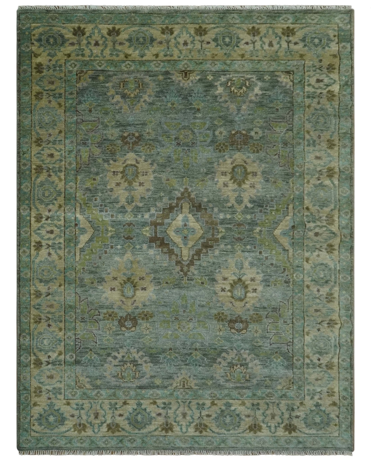 Green and Olive Hand Knotted Traditional Oushak Multi Size wool area rug.