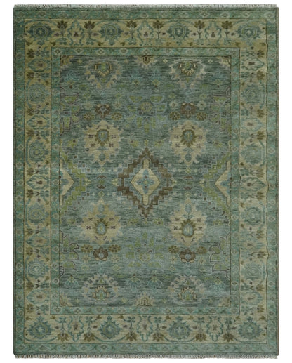 Green and Olive Hand Knotted Traditional Oushak Multi Size wool area rug.
