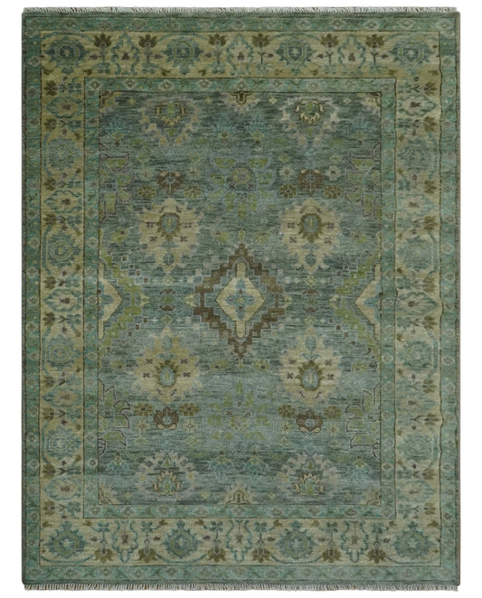 Green and Olive Hand Knotted Traditional Oushak Multi Size wool area rug.