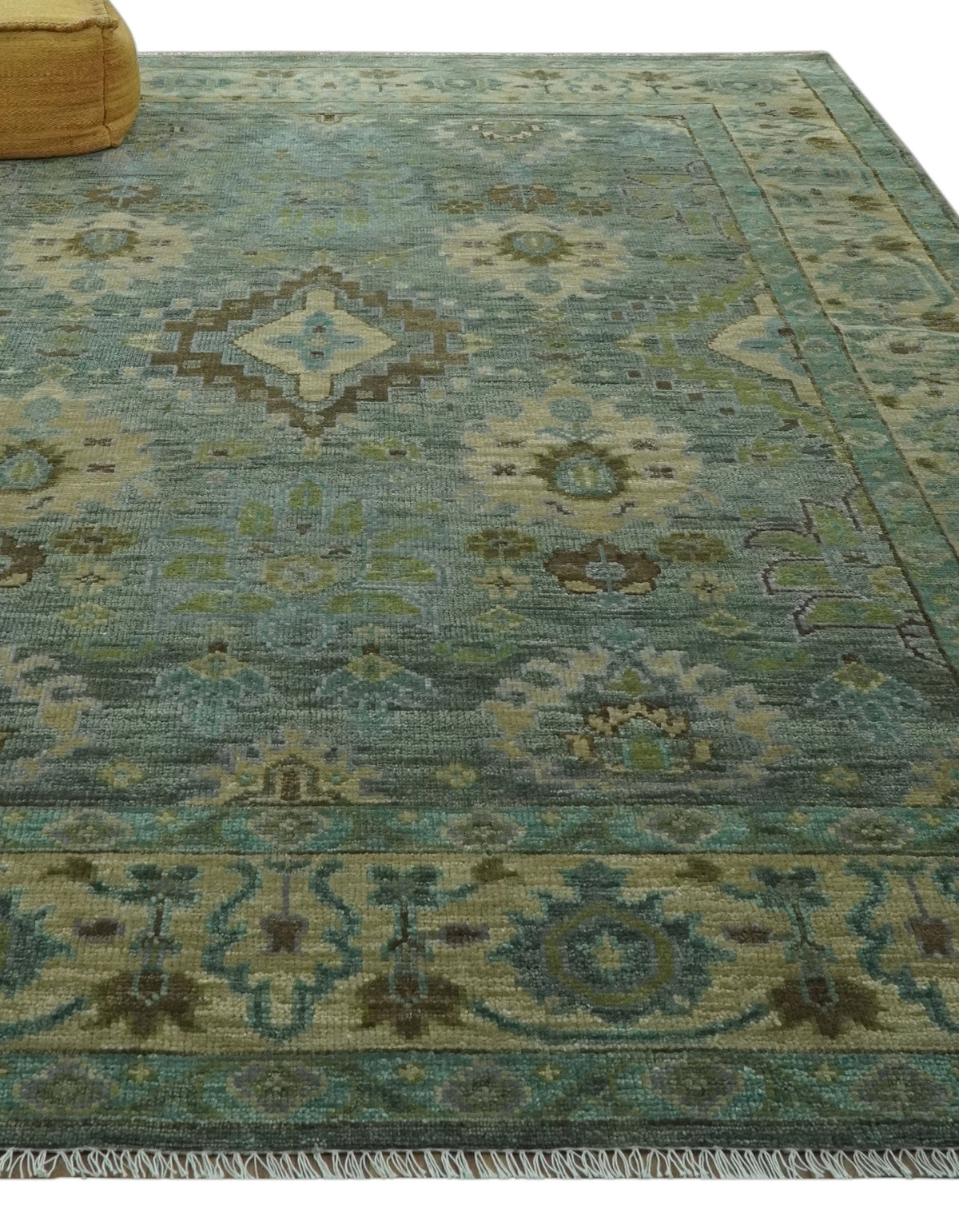 Green and Olive Hand Knotted Traditional Oushak Multi Size wool area rug.