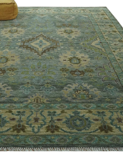 Green and Olive Hand Knotted Traditional Oushak Multi Size wool area rug.