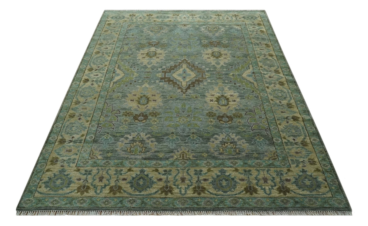 Green and Olive Hand Knotted Traditional Oushak Multi Size wool area rug.