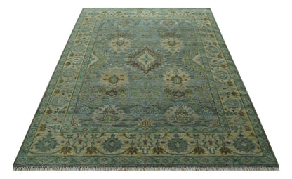 Green and Olive Hand Knotted Traditional Oushak Multi Size wool area rug.