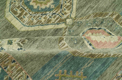 Green and Teal Traditional Hand Knotted Custom Made wool area rug.