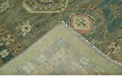 Green and Teal Traditional Hand Knotted Custom Made wool area rug.