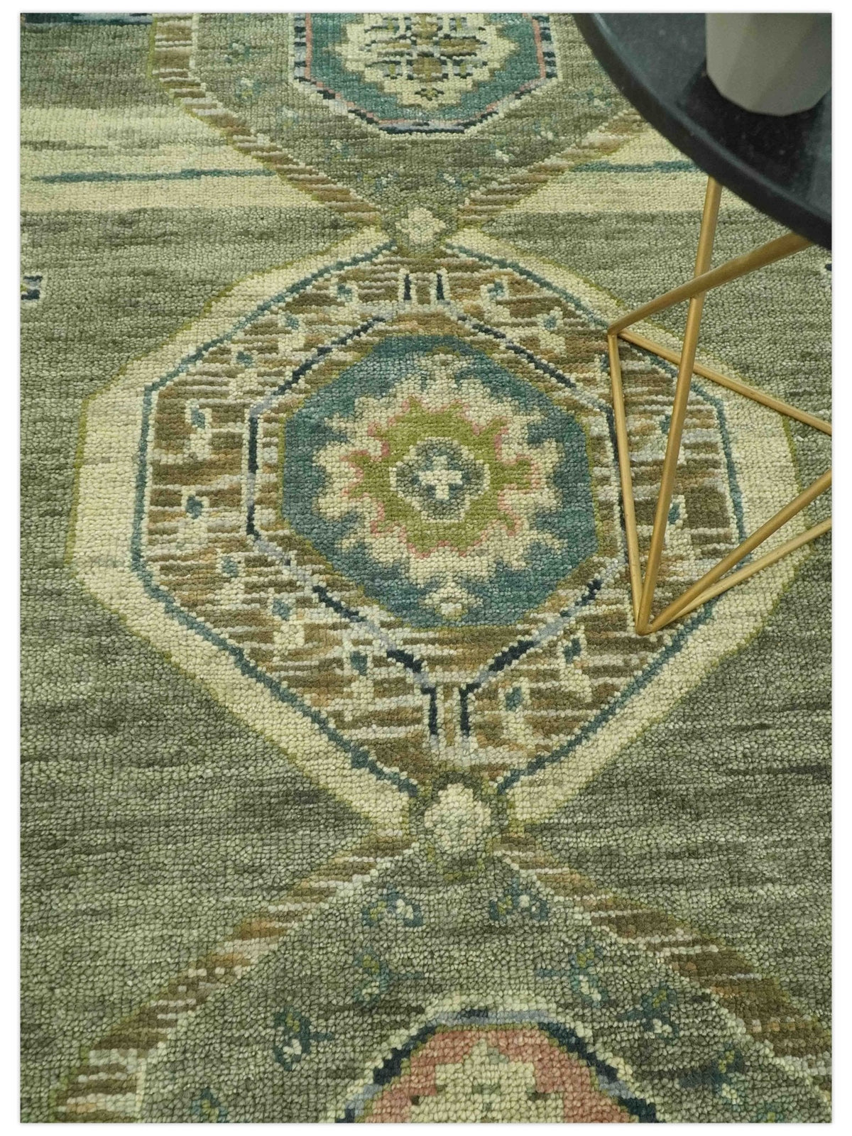 Green and Teal Traditional Hand Knotted Custom Made wool area rug.