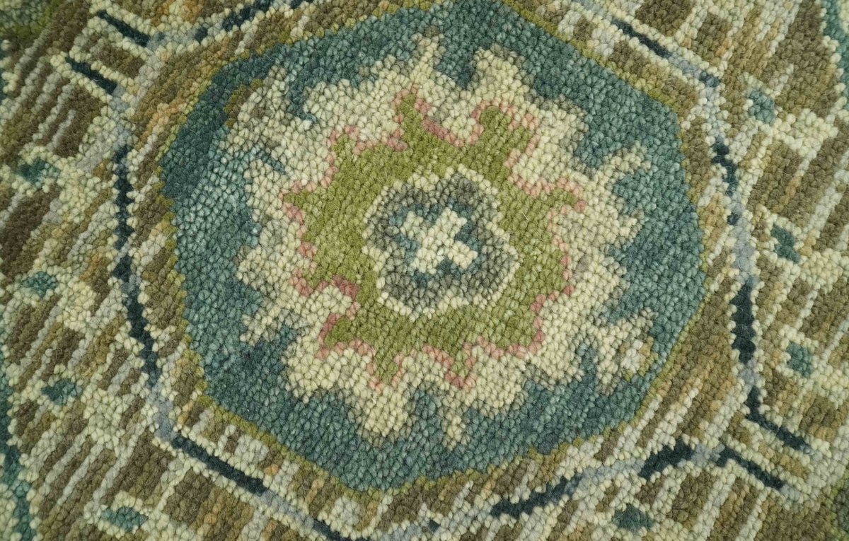 Green and Teal Traditional Hand Knotted Custom Made wool area rug.