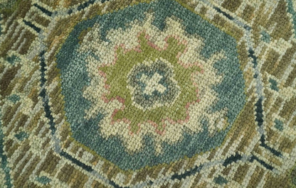 Green and Teal Traditional Hand Knotted Custom Made wool area rug.