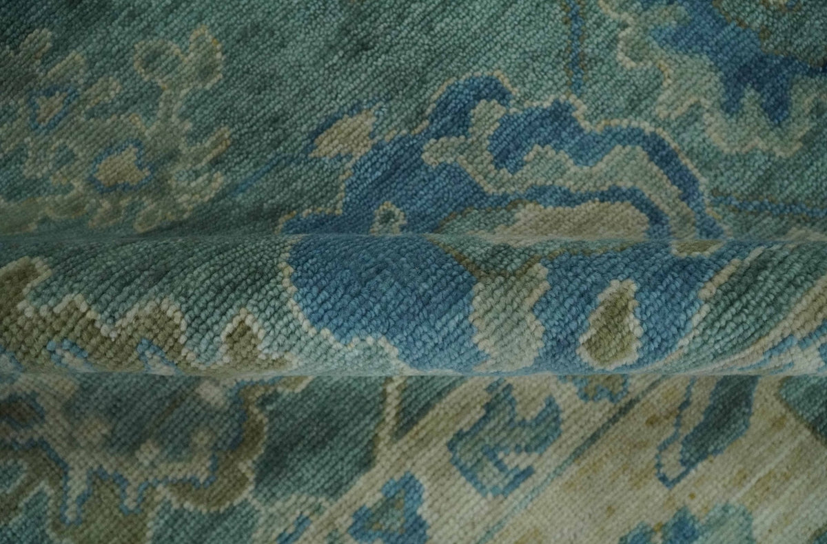 Green, Beige and Blue Hand knotted Traditional Oushak Multi Size Wool Area Rug.