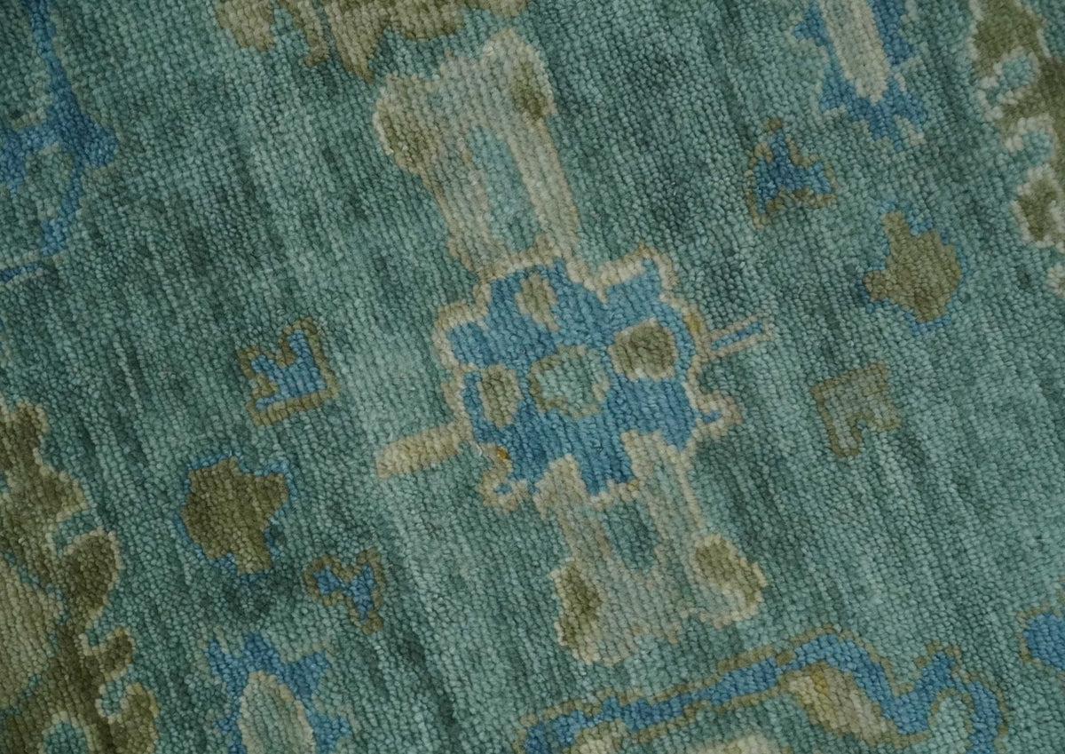 Green, Beige and Blue Hand knotted Traditional Oushak Multi Size Wool Area Rug.