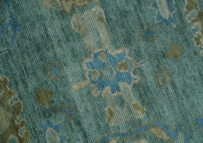 Green, Beige and Blue Hand knotted Traditional Oushak Multi Size Wool Area Rug.