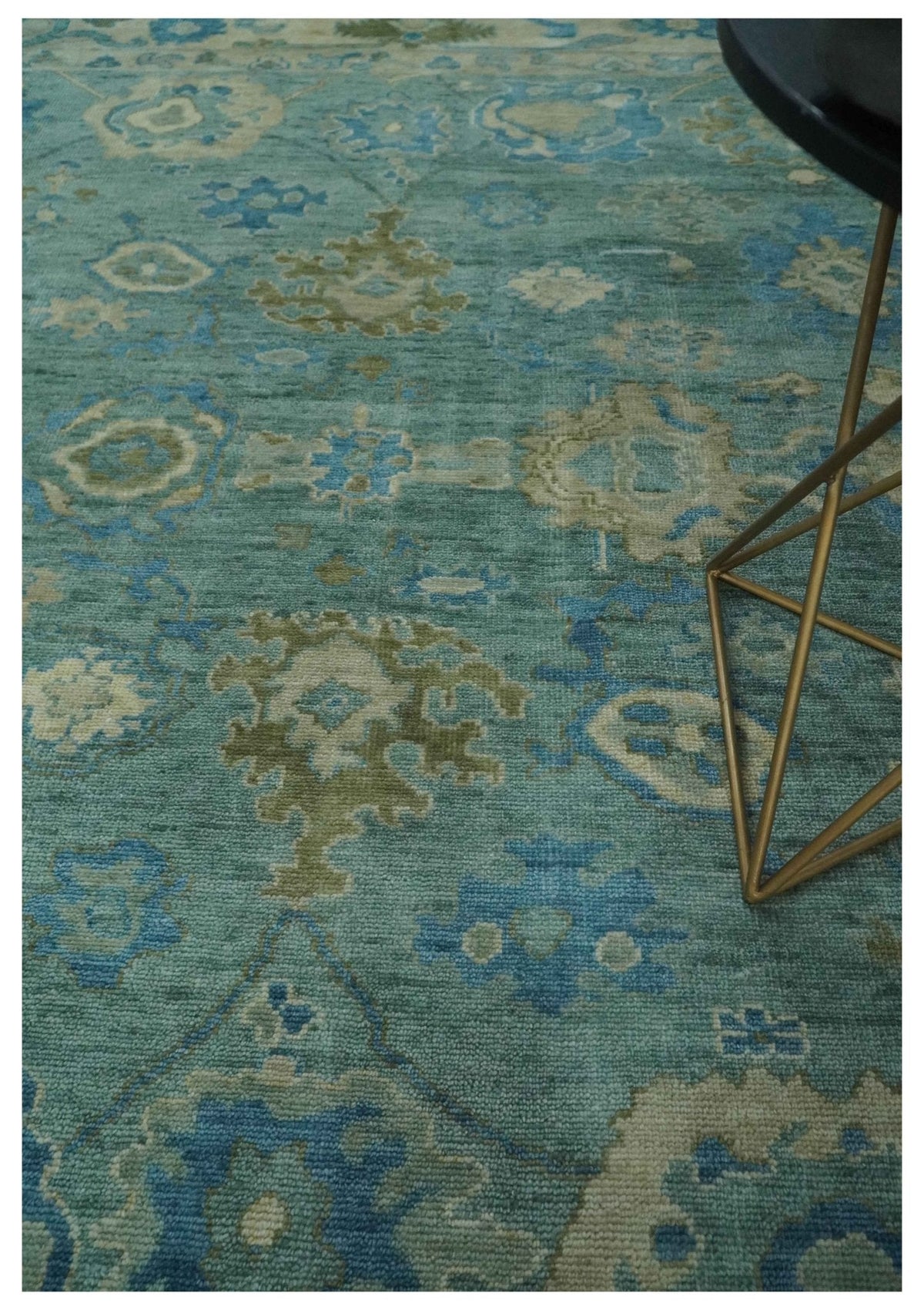 Green, Beige and Blue Hand knotted Traditional Oushak Multi Size Wool Area Rug.