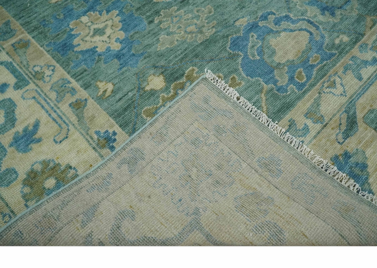 Green, Beige and Blue Hand knotted Traditional Oushak Multi Size Wool Area Rug.
