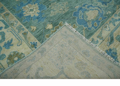 Green, Beige and Blue Hand knotted Traditional Oushak Multi Size Wool Area Rug.