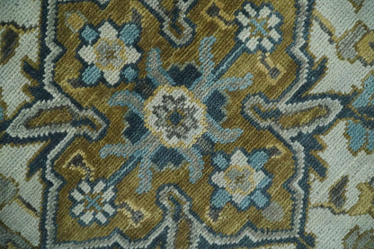 Ivory, Teal, and silver Hand Knotted Traditional Medallion Multi size wool Area Rug.