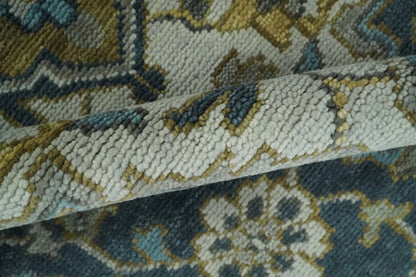 Ivory, Teal, and silver Hand Knotted Traditional Medallion Multi size wool Area Rug.