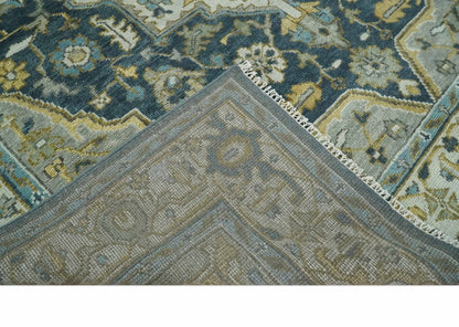 Ivory, Teal, and silver Hand Knotted Traditional Medallion Multi size wool Area Rug.
