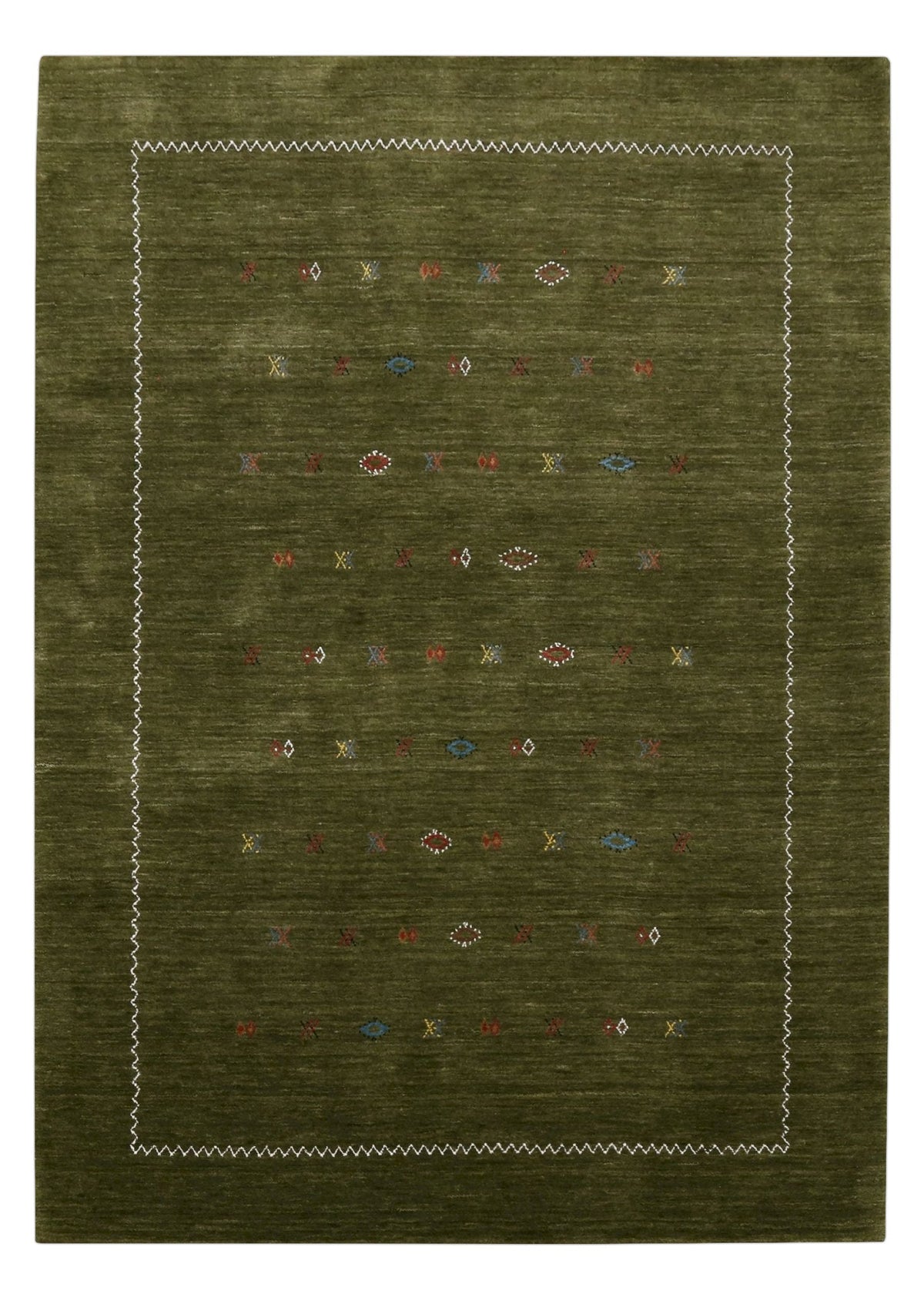 Green Modern Design Hand Loomed Wool Area Rug.