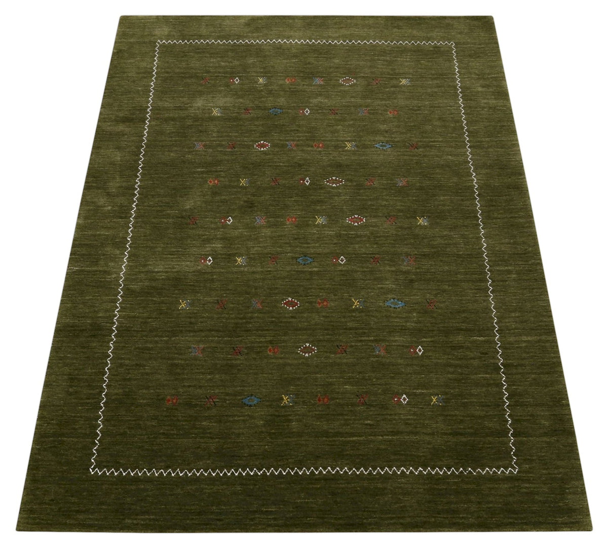 Green Modern Design Hand Loomed Wool Area Rug.