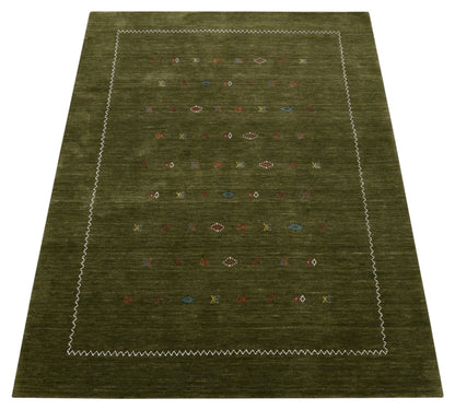 Green Modern Design Hand Loomed Wool Area Rug.