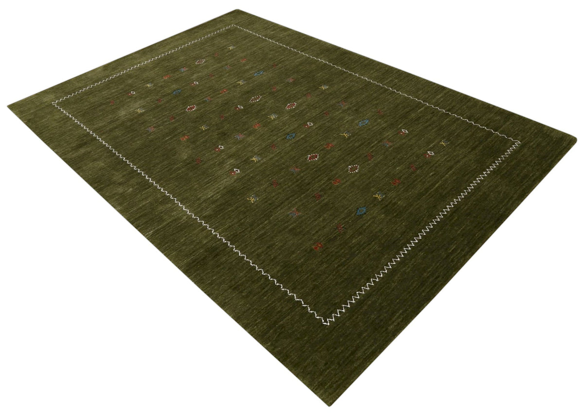 Green Modern Design Hand Loomed Wool Area Rug.