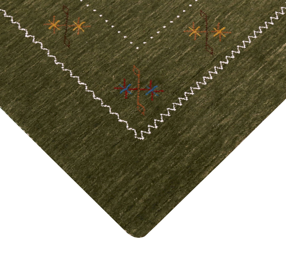 Green Modern Gabbeh Border Design Hand Loomed Wool Area Rug.