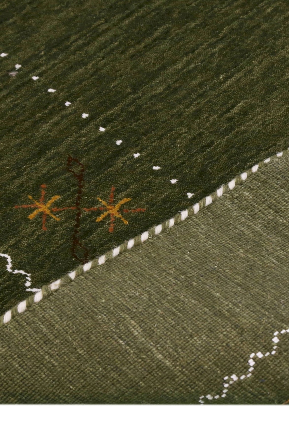 Green Modern Gabbeh Border Design Hand Loomed Wool Area Rug.