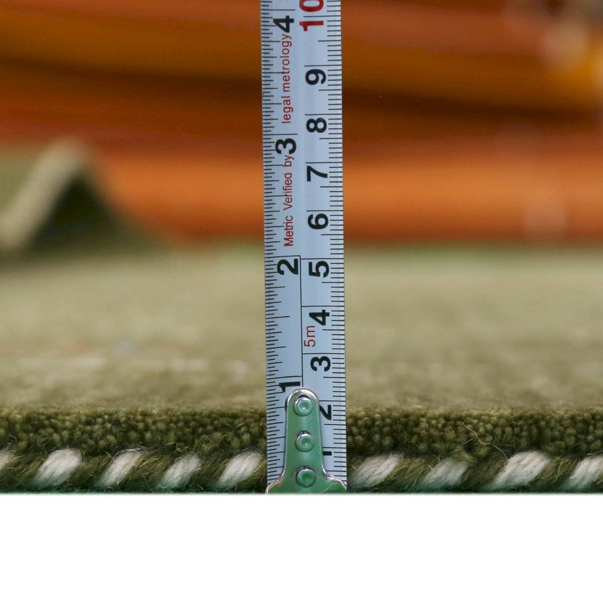 Green Modern Gabbeh Border Design Hand Loomed Wool Area Rug.