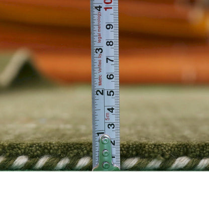 Green Modern Gabbeh Border Design Hand Loomed Wool Area Rug.