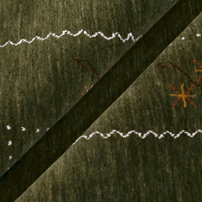 Green Modern Gabbeh Border Design Hand Loomed Wool Area Rug.