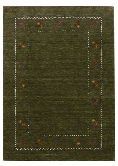 Green Modern Gabbeh Border Design Hand Loomed Wool Area Rug.