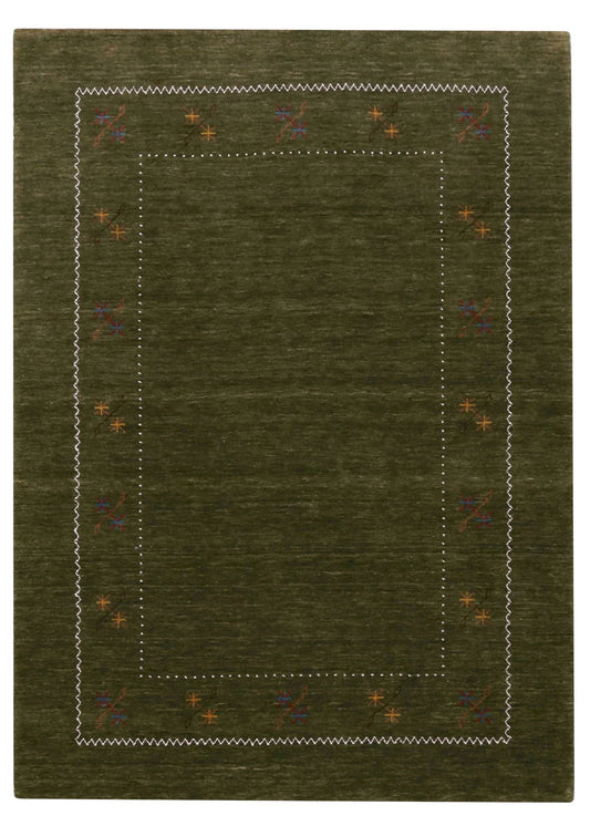 Green Modern Gabbeh Border Design Hand Loomed Wool Area Rug.