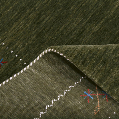 Green Modern Gabbeh Border Design Hand Loomed Wool Area Rug.