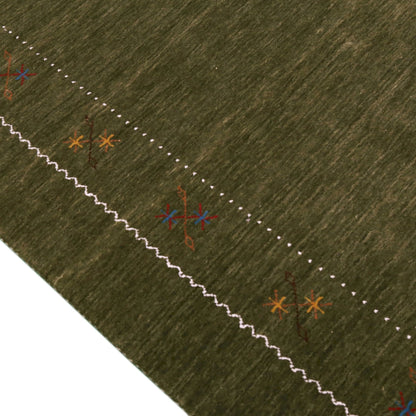 Green Modern Gabbeh Border Design Hand Loomed Wool Area Rug.