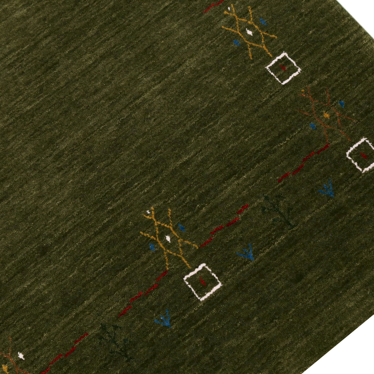 Green Tribal Border Design Hand Loomed Wool Area Rug.
