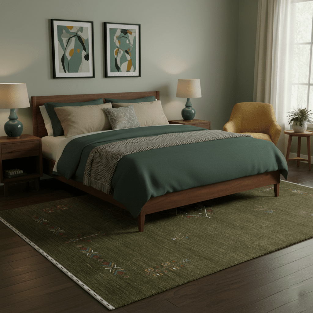 Green Tribal Center Medallion Hand Loomed Wool Area Rug