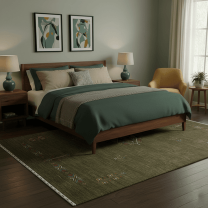 Green Tribal Center Medallion Hand Loomed Wool Area Rug