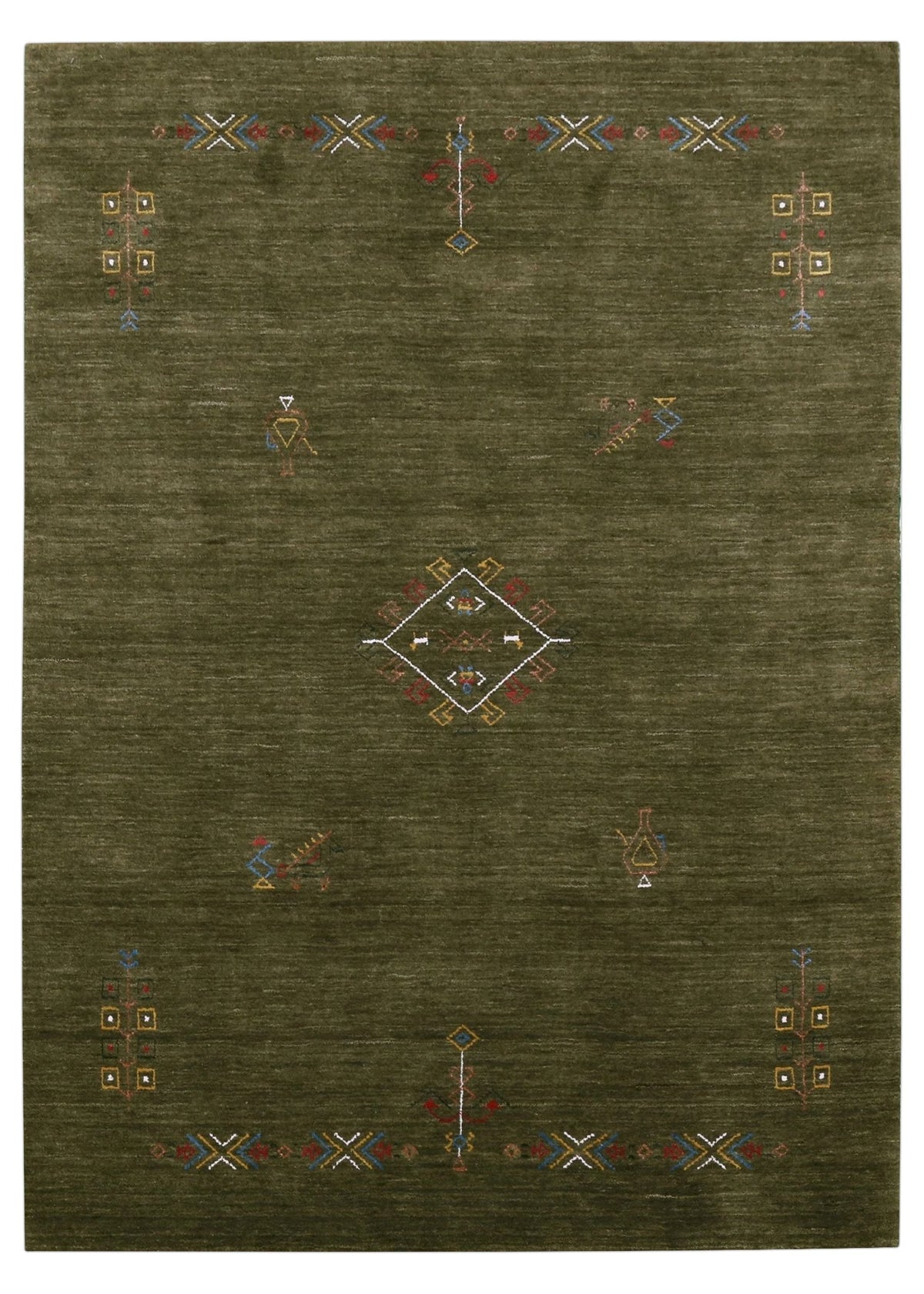 Green Tribal Center Medallion Hand Loomed Wool Area Rug.