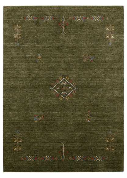 Green Tribal Center Medallion Hand Loomed Wool Area Rug.