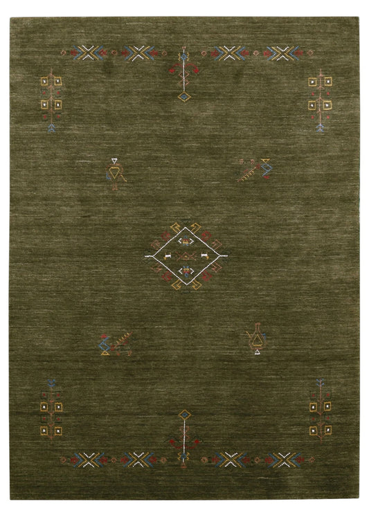 Green Tribal Center Medallion Hand Loomed Wool Area Rug.