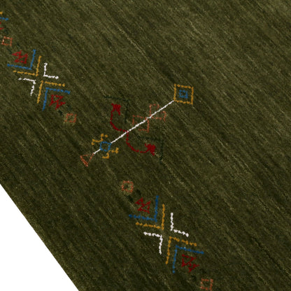 Green Tribal Center Medallion Hand Loomed Wool Area Rug.