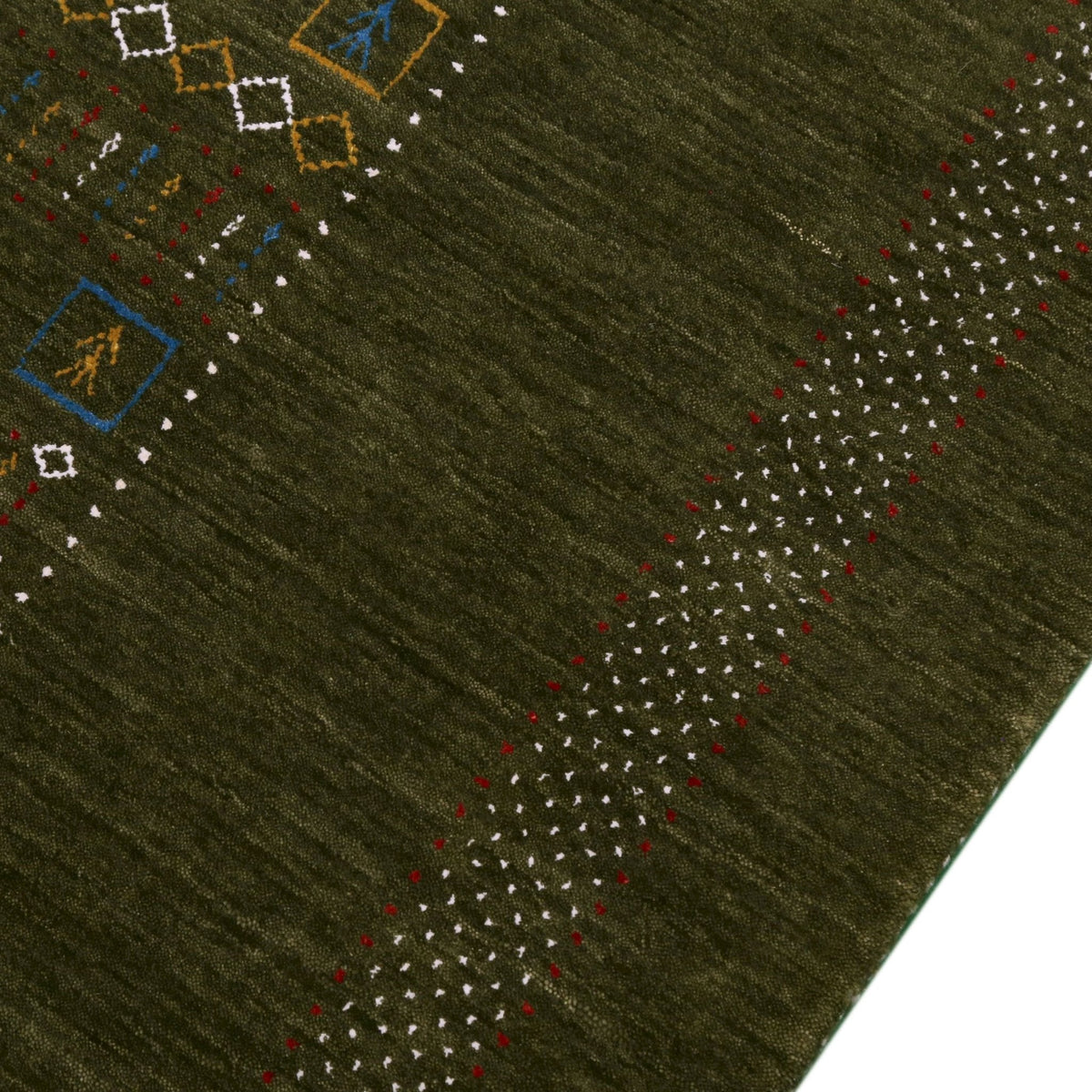 Green Tribal Center Pattern Hand Loomed Wool Area Rug.