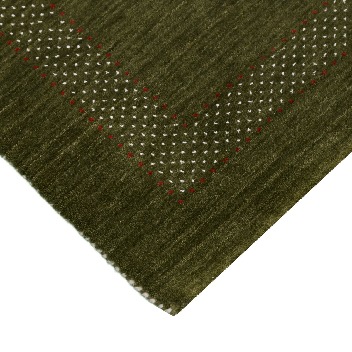 Green Tribal Center Pattern Hand Loomed Wool Area Rug.