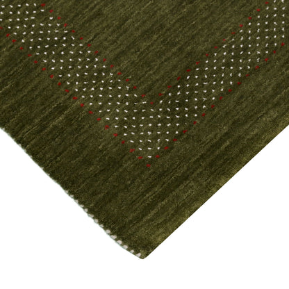 Green Tribal Center Pattern Hand Loomed Wool Area Rug.
